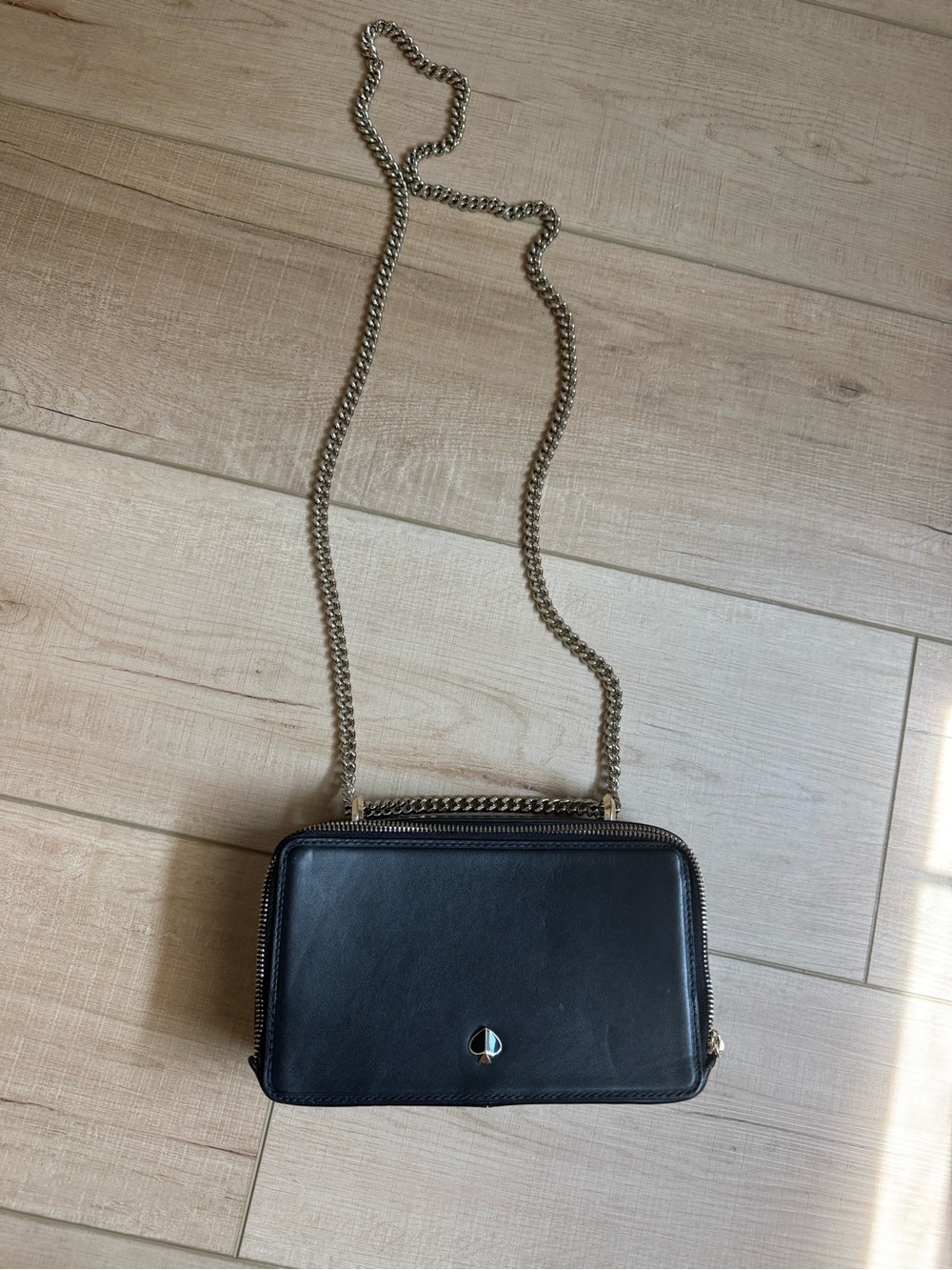 kate spade Black Leather Crossbody with Gold Chain